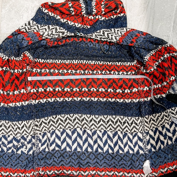 Jessica Simpson Red and Blue Chunky Thistle Cardigan with Accent Fringe Size S - Picture 8 of 12